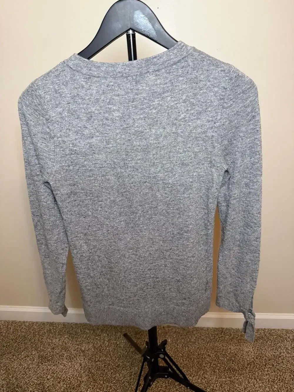LOFT Gray‎ Marled Tie-Cuff Crewneck Pullover Sweater-XS